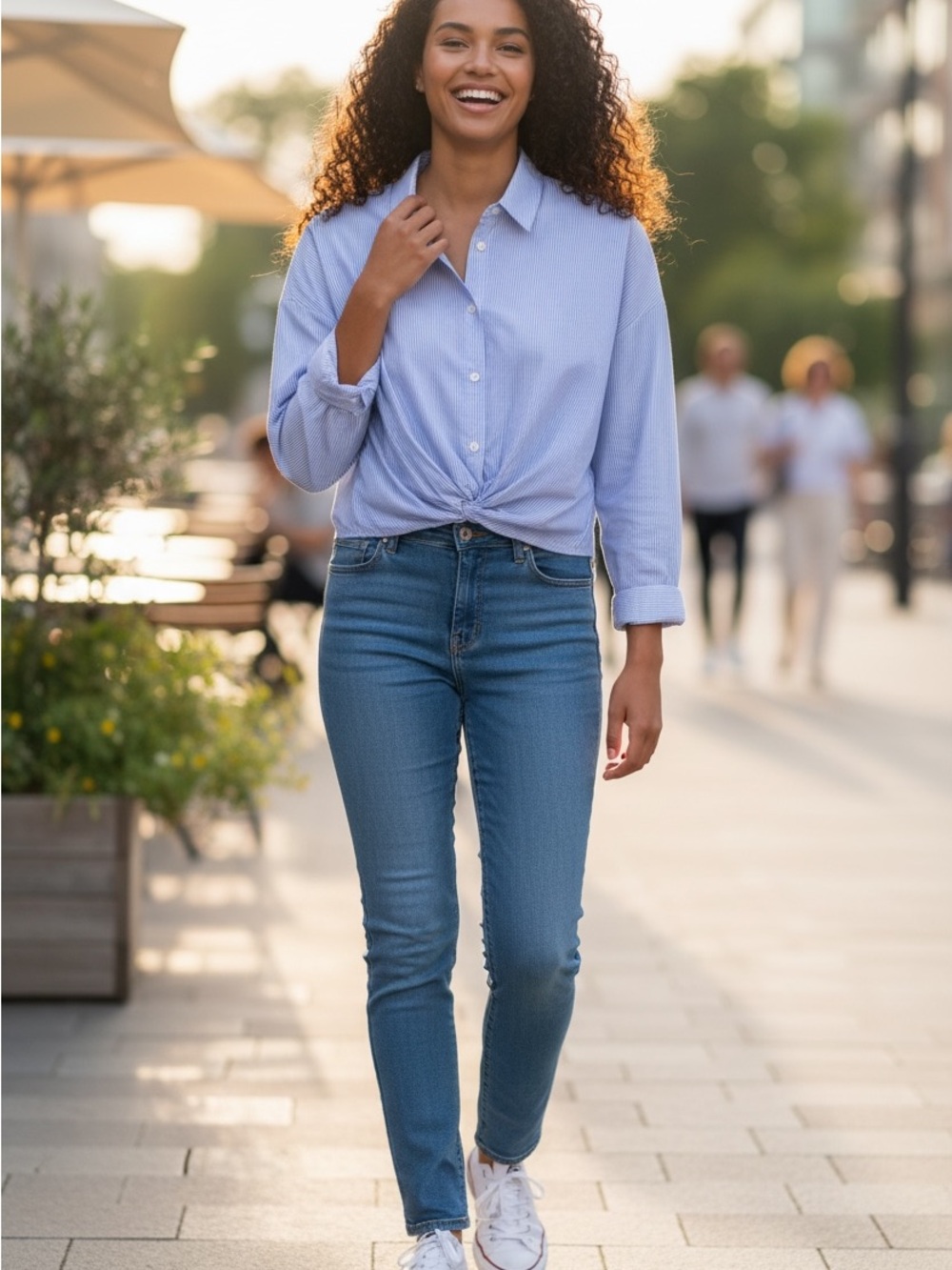 Zara  womens Light Blue Twist-Front Cropped Button-Up Shirt size large